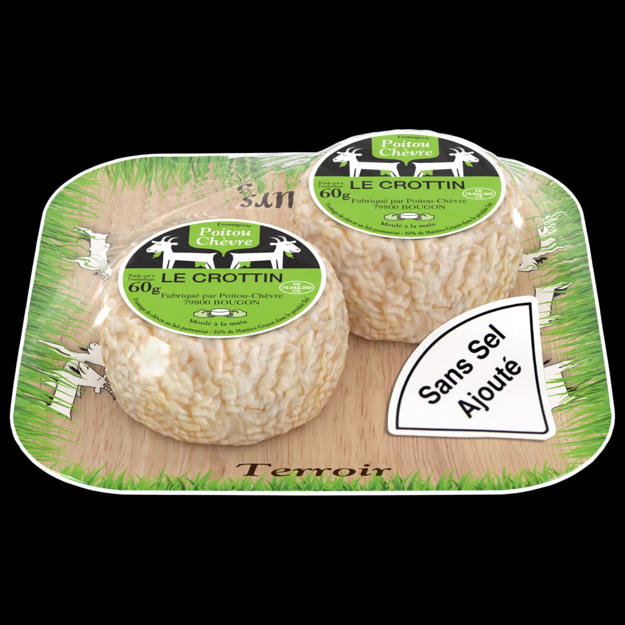 POITOU CHEVRE LE CROTTIN SANS SEL MOULE A LA MAIN PRE EMBALLE LOT 2X60G