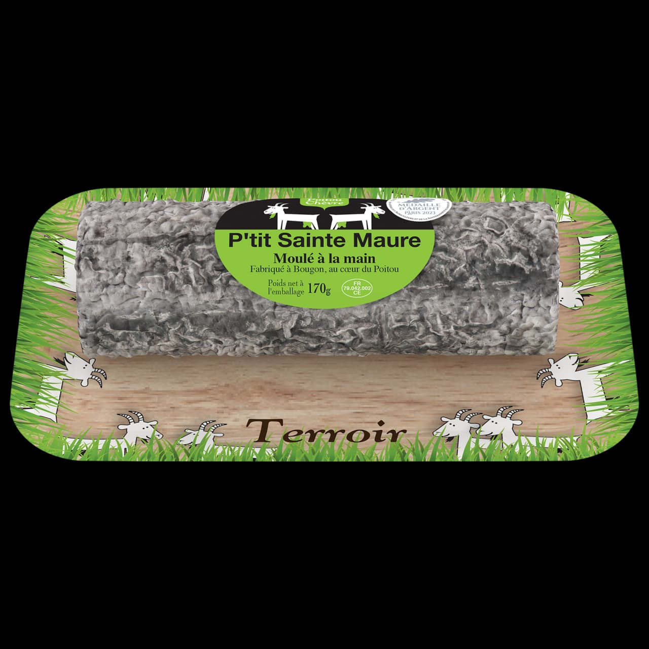 POITOU CHEVRE P'TIT SAINTE MAURE CENDRE MOULE A LA MAIN PRE EMBALLE 170G