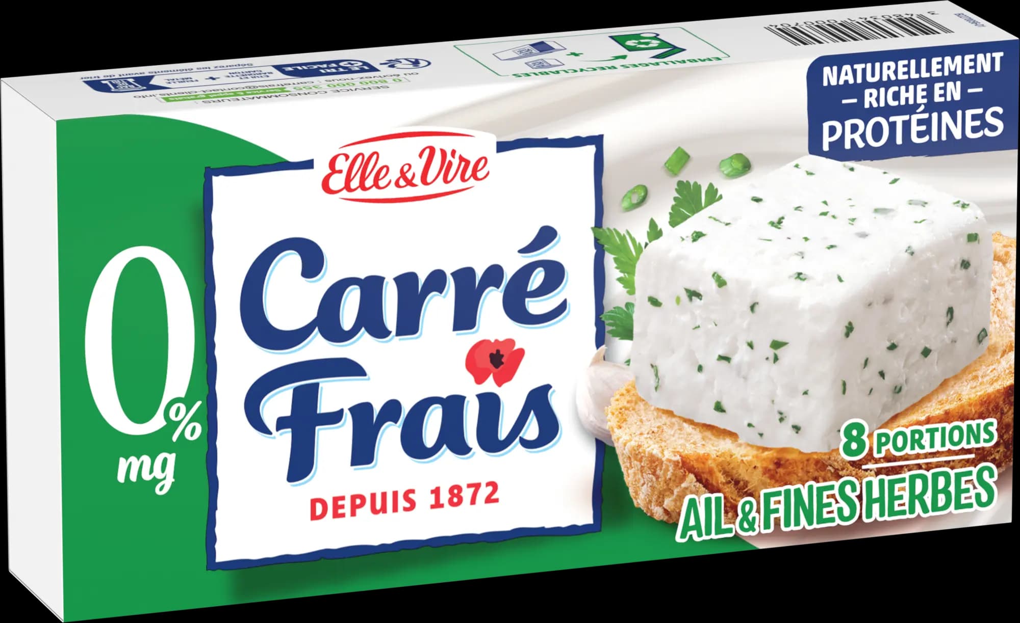 CARRE FRAIS AIL ET FINES HERBES 0%MG 8 PORTIONS 200G